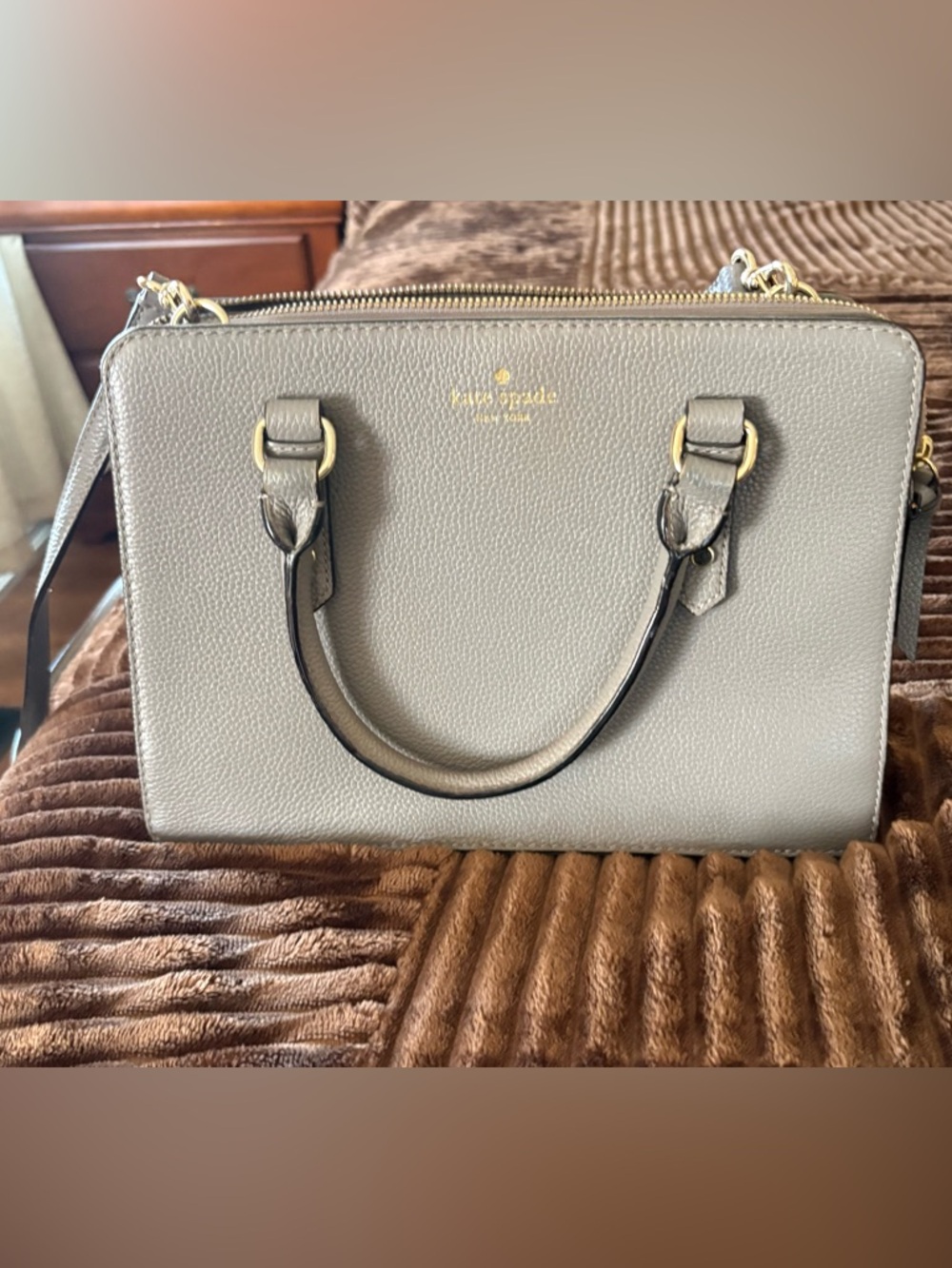 kate spade gray pebble leather satchel with gold hardware